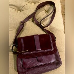 Burgundy Fossil Leather Crossbody Purse.